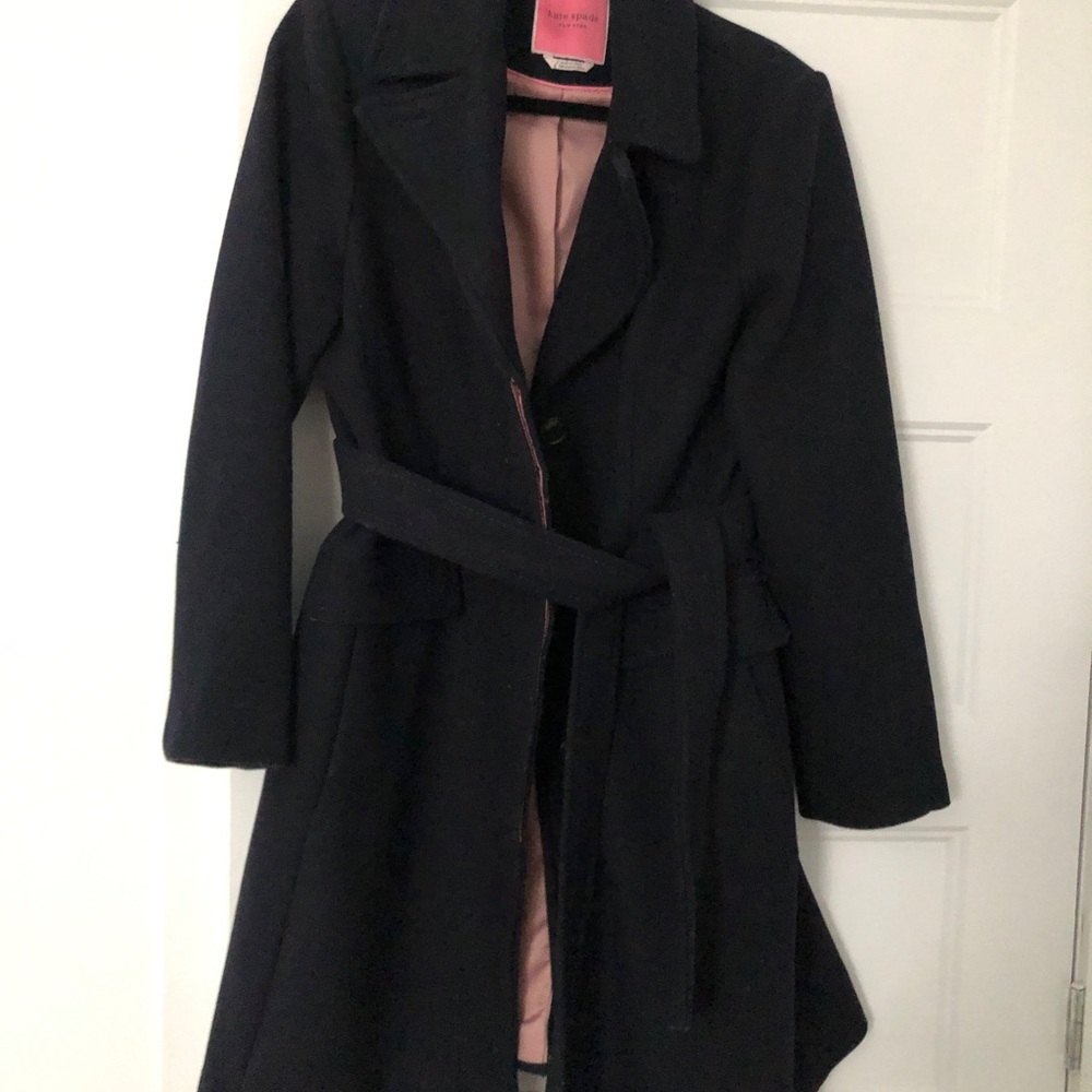 Kate Spade Navy Blue Wool Coat with Pink Lining